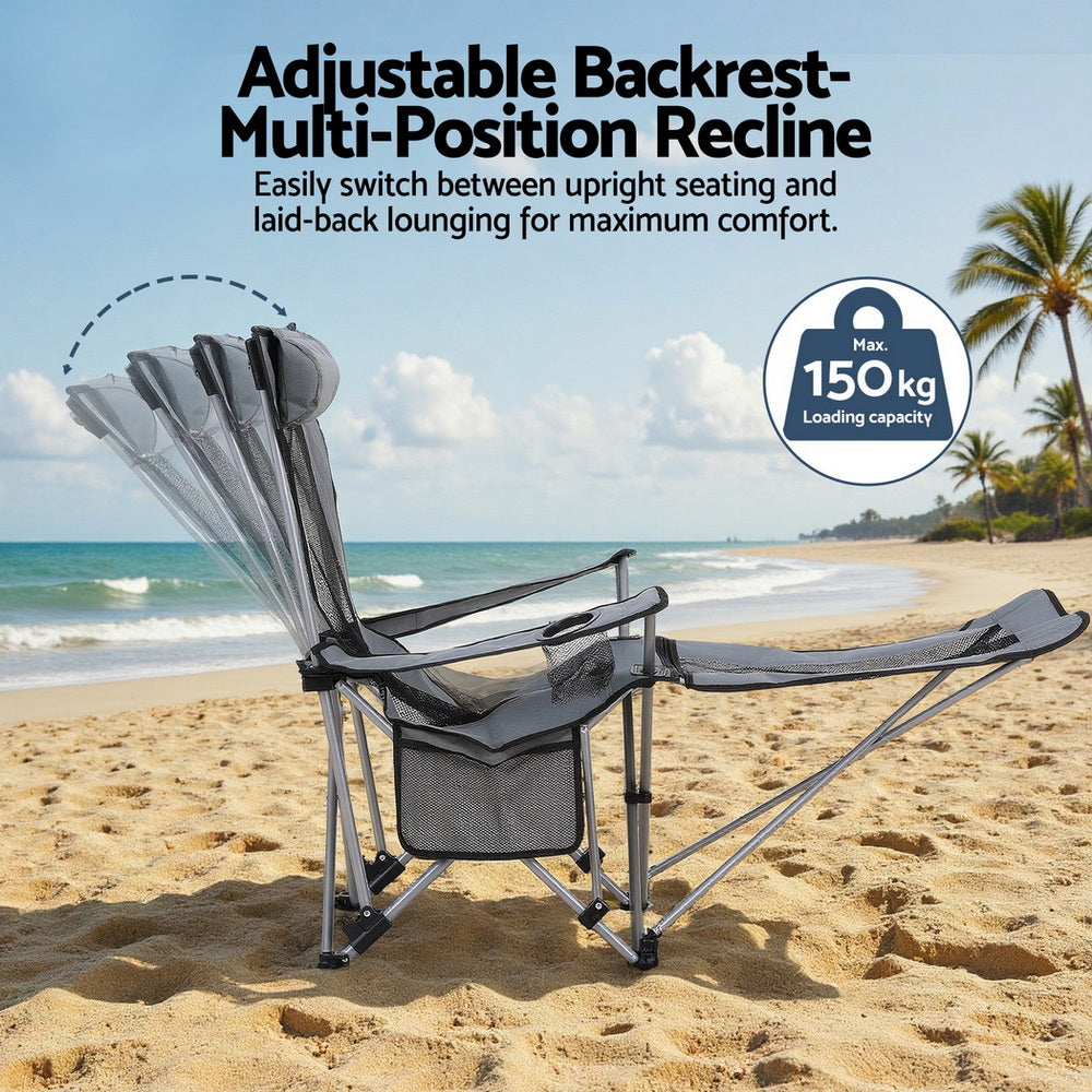Weisshorn Reclining Camp Chair with Footrest – Grey
