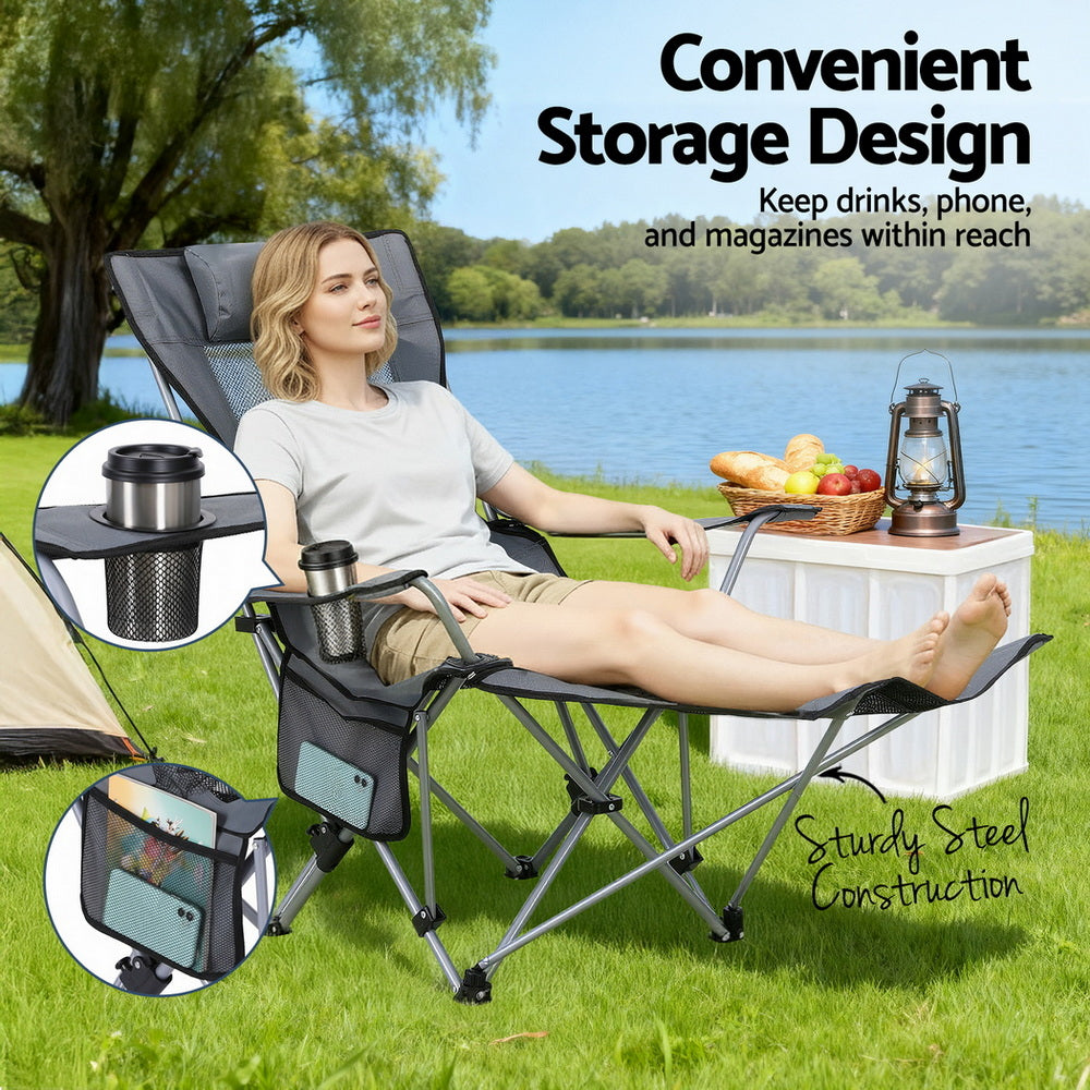 Weisshorn Reclining Camp Chair with Footrest – Grey