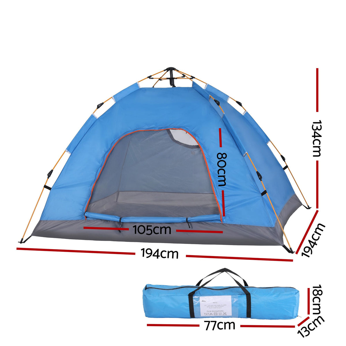 Weisshorn Instant Pop-Up Tent – 2–3 Person, Blue