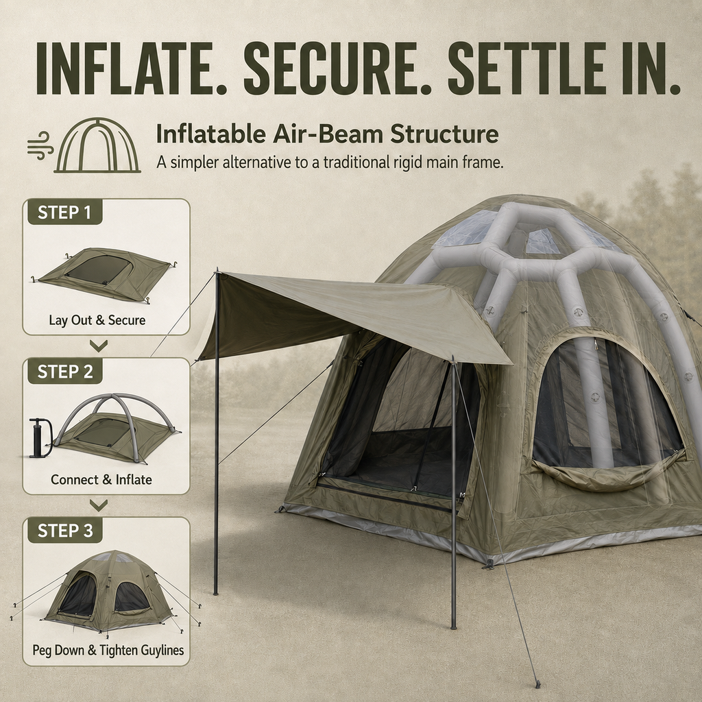 Weisshorn 4-Person Inflatable Canvas Tent with Sun Shade
