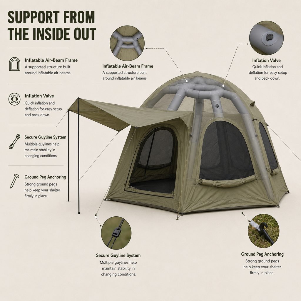 Weisshorn 4-Person Inflatable Canvas Tent with Sun Shade