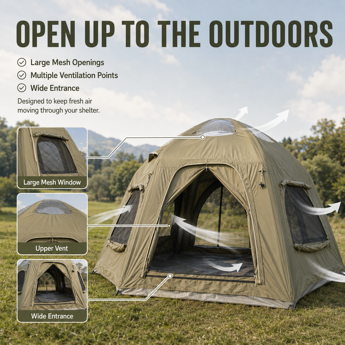 Weisshorn 4-Person Inflatable Canvas Tent with Sun Shade