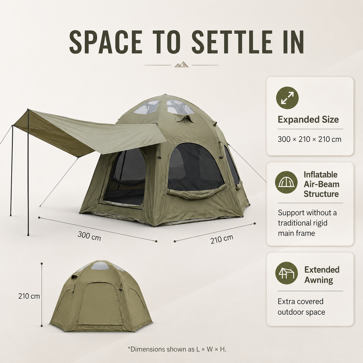 Weisshorn 4-Person Inflatable Canvas Tent with Sun Shade